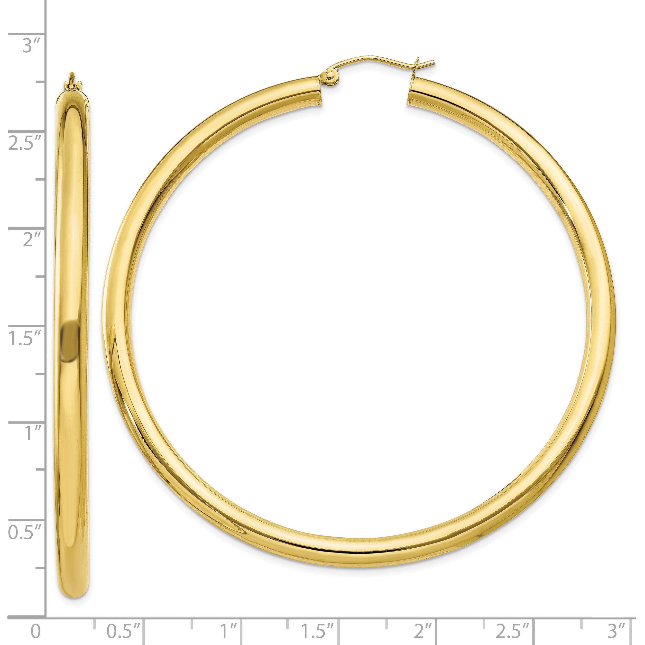 10K Gold Polished 4mm Hoop Earrings with Wire Clasp for Women