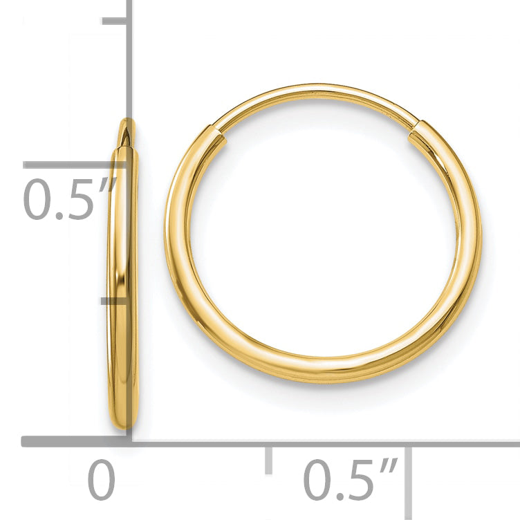 10K Gold Polished Endless Hoop Earrings for Women 14mm