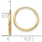 10K Gold Polished Endless Hoop Earrings for Women 14mm