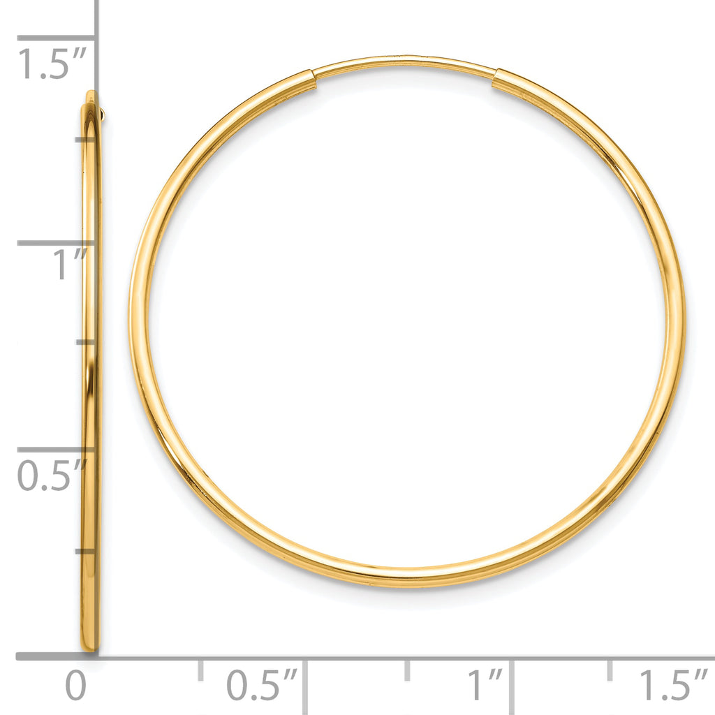 10K Gold Polished Endless Hoop Earrings for Women  34.5mm Hollow Design