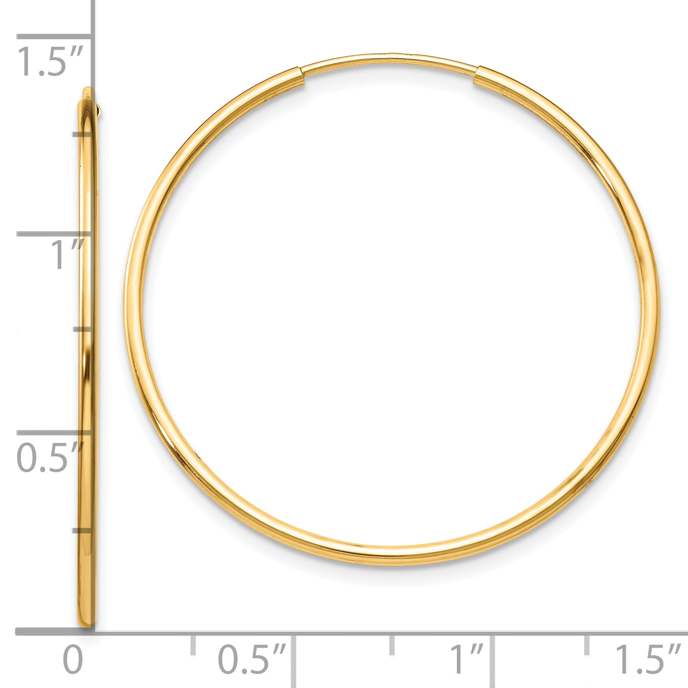 10K Gold Polished Endless Hoop Earrings for Women  34.5mm Hollow Design