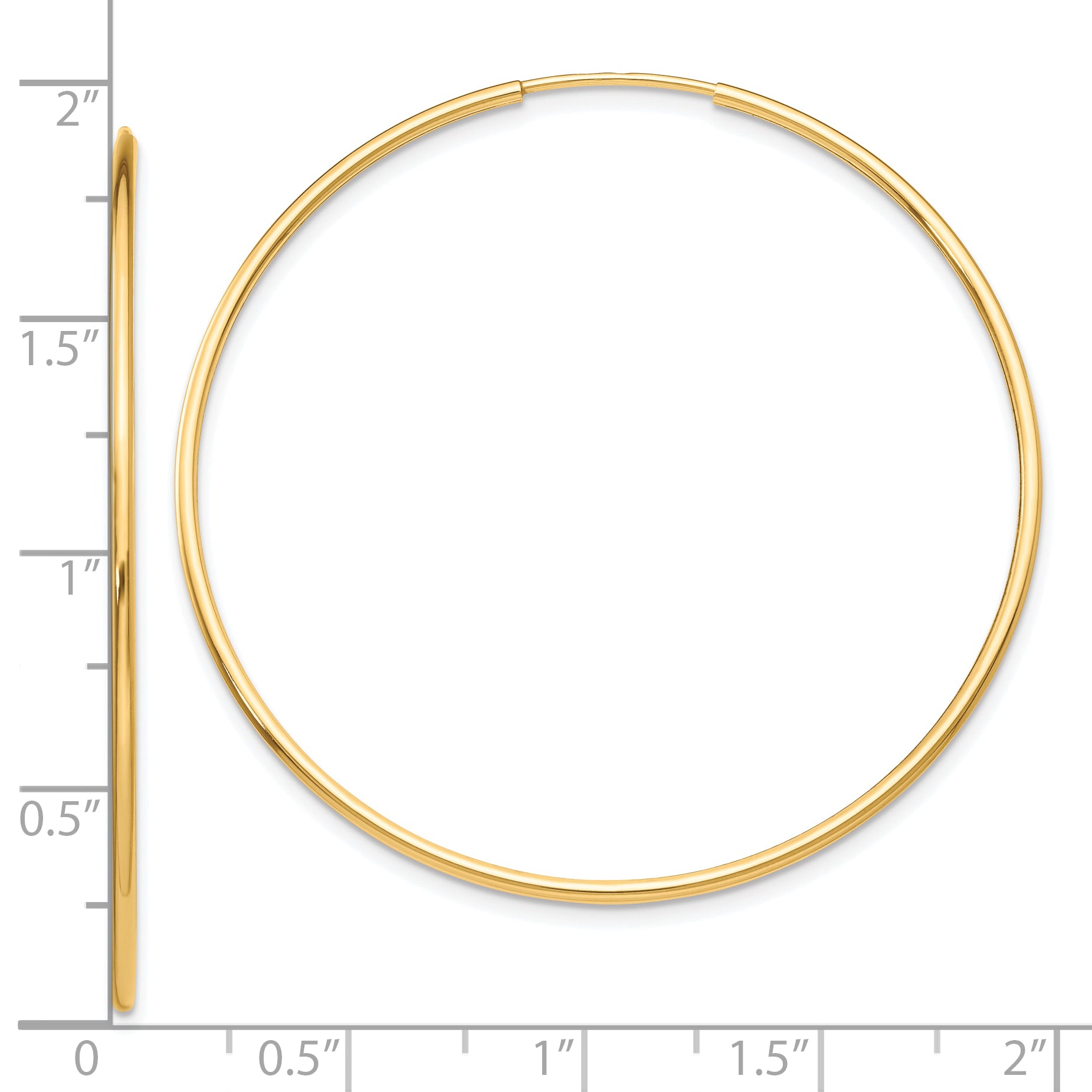10K Gold Polished Endless Hoop Earrings  Lightweight, Hollow Design, 46mm