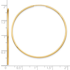 10K Gold Polished Endless Hoop Earrings  Lightweight, Hollow Design, 46mm