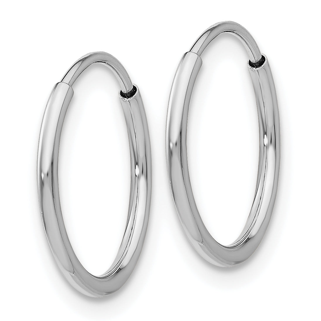 10K White Gold Endless Hoop Earrings with Rhodium Polish Sleek & Lightweight