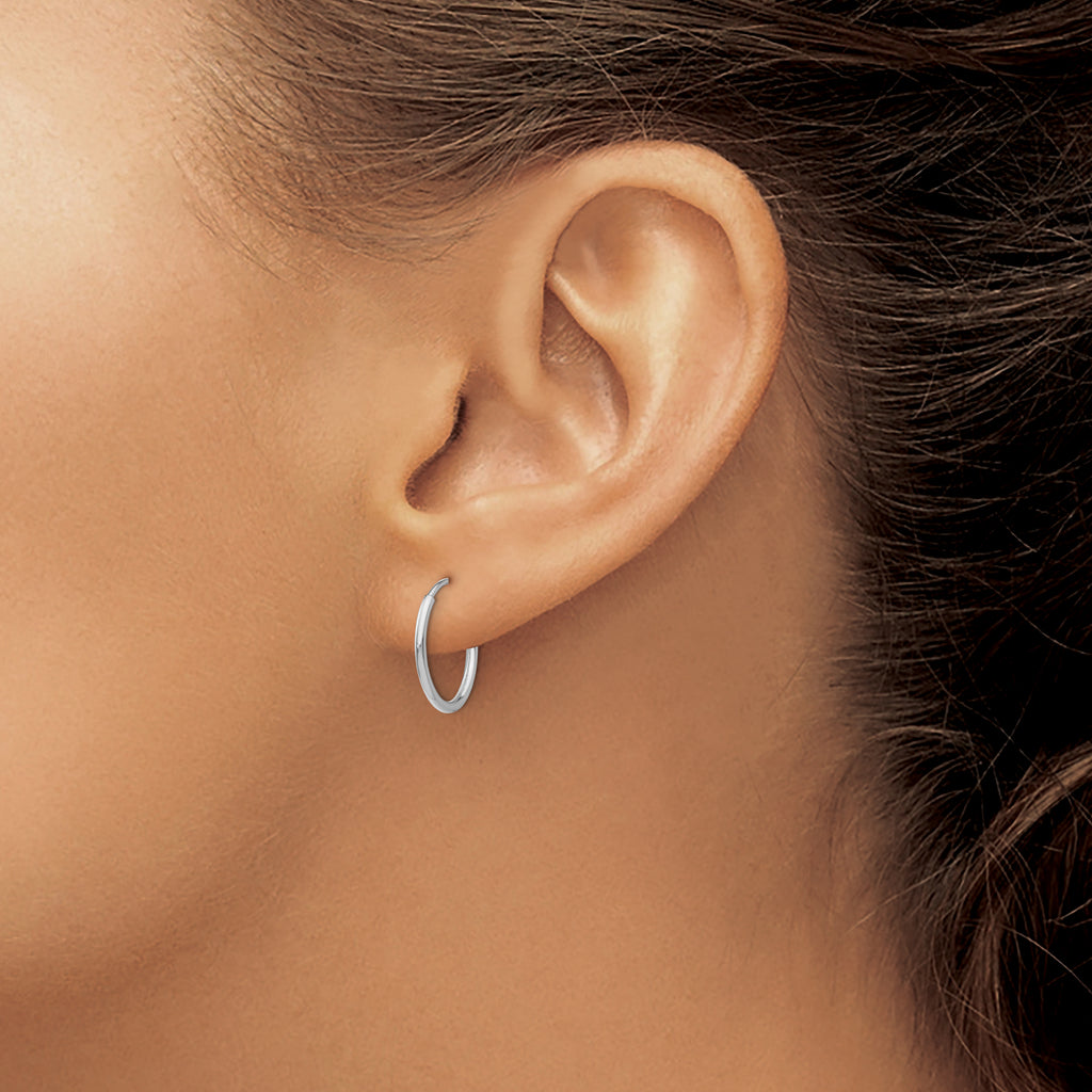10K White Gold Endless Hoop Earrings with Rhodium Polish Sleek & Lightweight