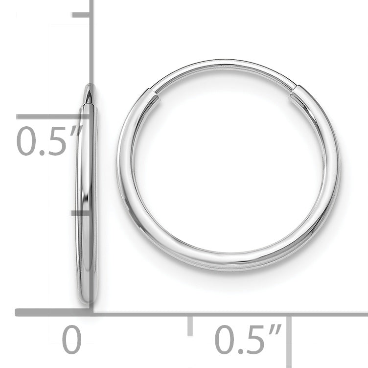 10K White Gold Endless Hoop Earrings with Rhodium Polish Sleek & Lightweight