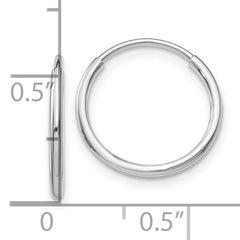 10K White Gold Endless Hoop Earrings with Rhodium Polish Sleek & Lightweight
