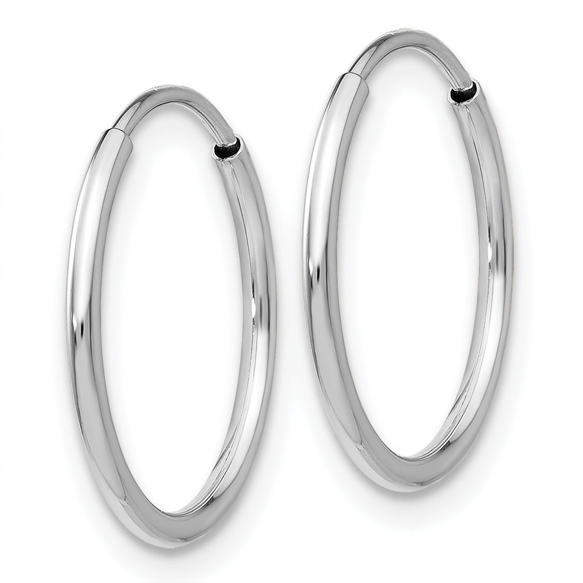 10K White Gold Endless Hoop Earrings with Polished Rhodium Finish 16mm