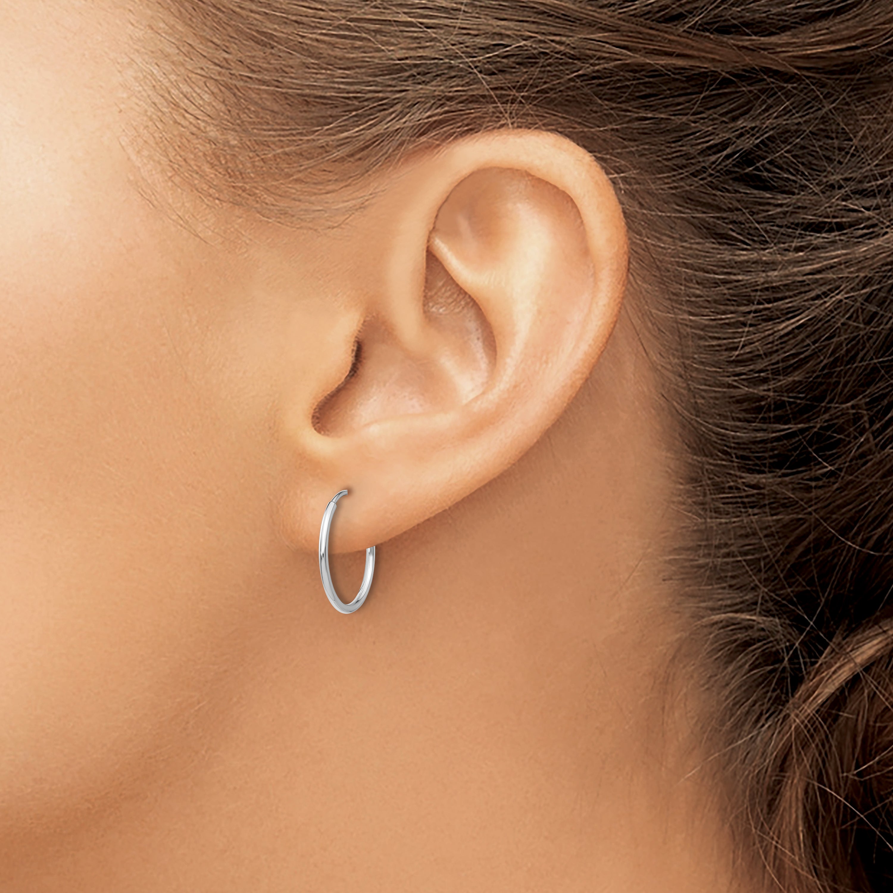 10K White Gold Endless Hoop Earrings with Polished Rhodium Finish 16mm