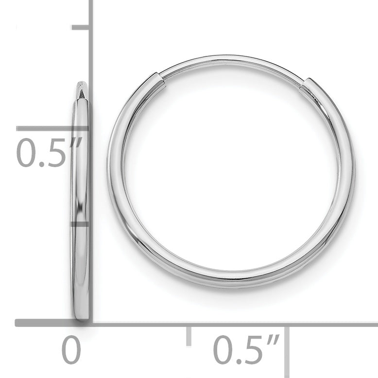 10K White Gold Endless Hoop Earrings with Polished Rhodium Finish 16mm