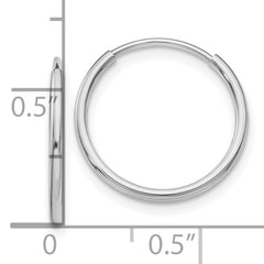 10K White Gold Endless Hoop Earrings with Polished Rhodium Finish 16mm