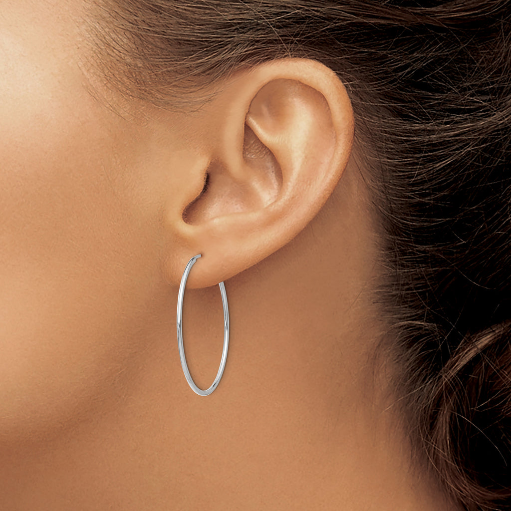 10K White Gold Endless Hoop Earrings with Polished Rhodium Finish  34.5mm