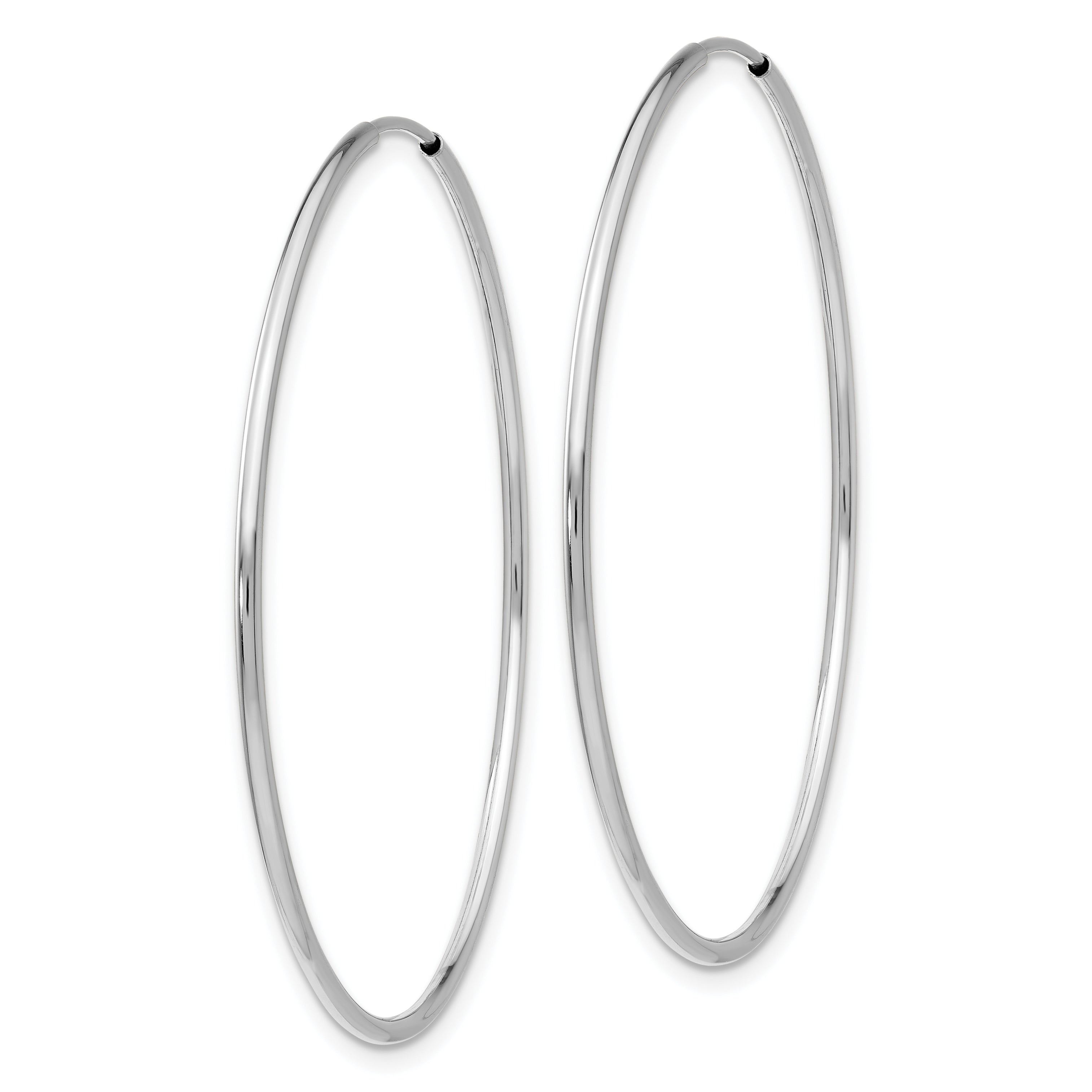 10K White Gold Endless Hoop Earrings with Polished Rhodium Finish