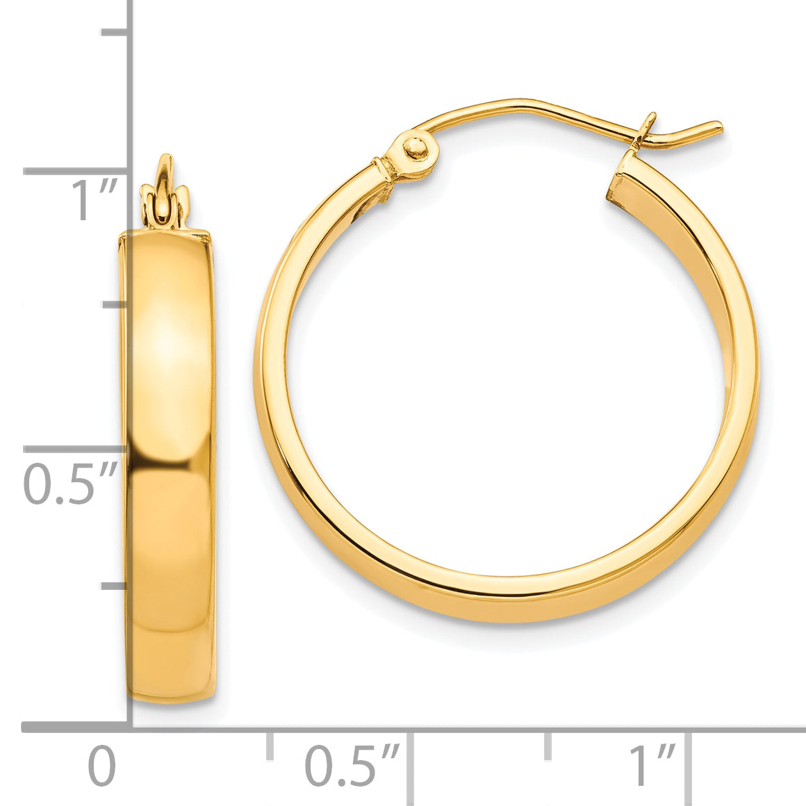 10K Yellow Gold Polished Hoop Earrings with Wire Clutch Closure 25mm