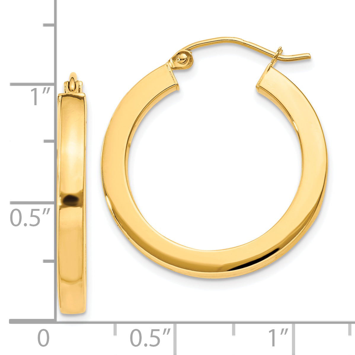 10K Gold Polished Square Hoop Earrings for Women, 3mm Bold Design