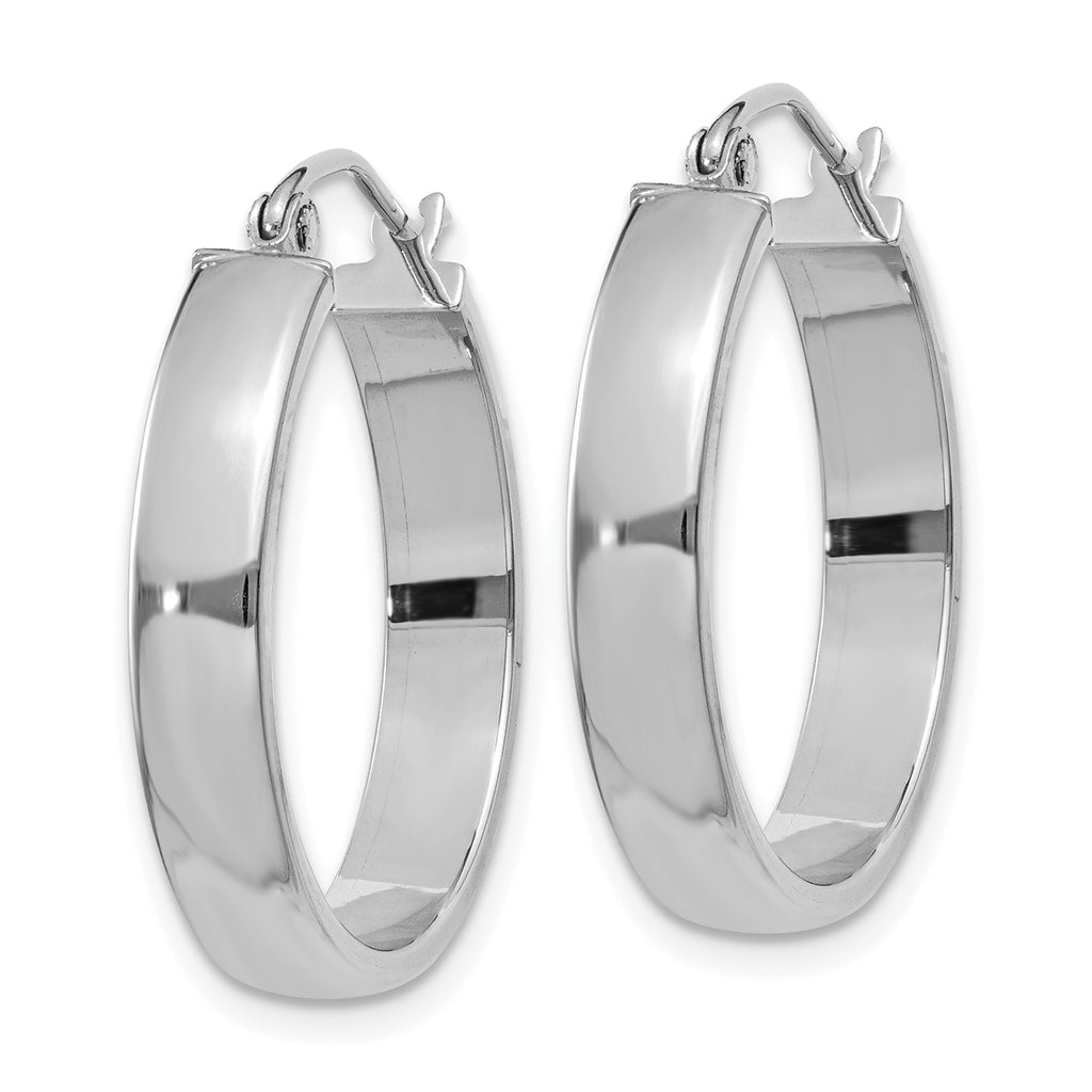 10K White Gold Polished Hoop Earrings with Rhodium Plating 25mm