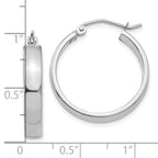 10K White Gold Polished Hoop Earrings with Rhodium Plating 25mm