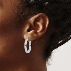 10k White Gold 3mm Polished Square Tube Hoop Earrings