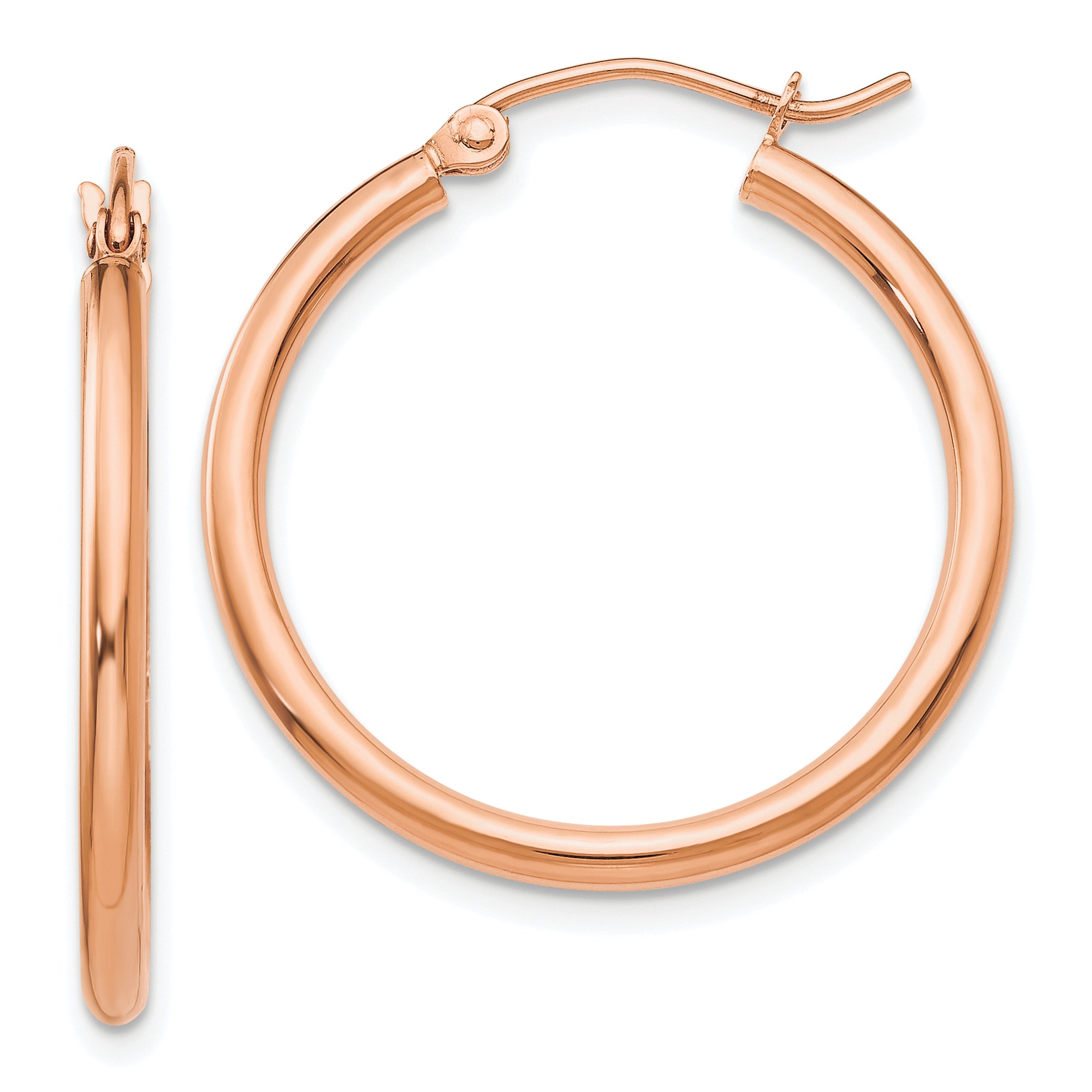 10K Rose Gold Polished 2mm Tube Hoop Earrings Main image