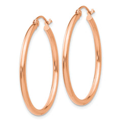 10K Rose Gold Polished Hoop Earrings 2mm Elegant Tube Design for Women