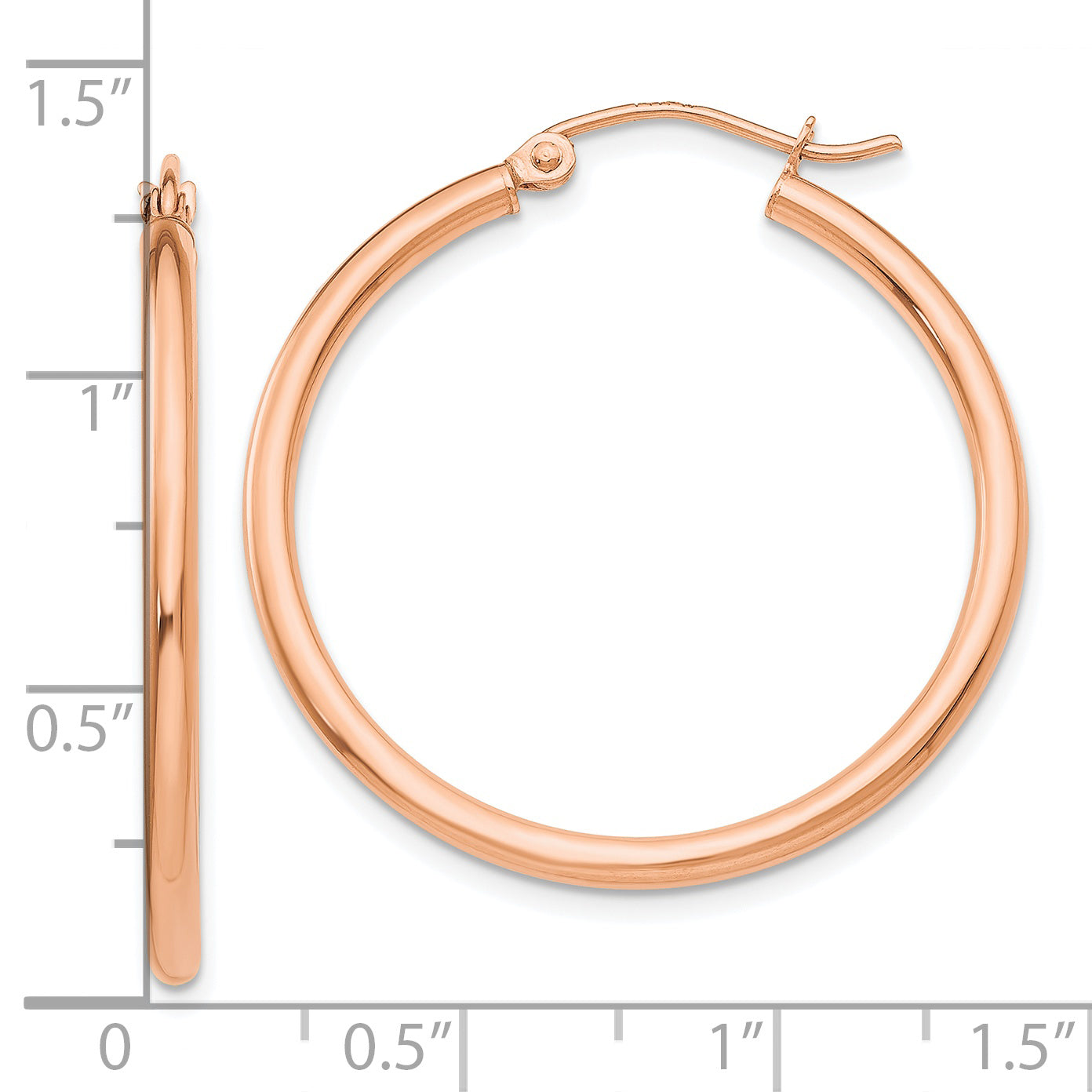 10K Rose Gold Polished Hoop Earrings 2mm Elegant Tube Design for Women