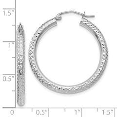 10K White Gold Diamond-Cut Hoop Earrings with Polished Finish  3mm Elegant Design