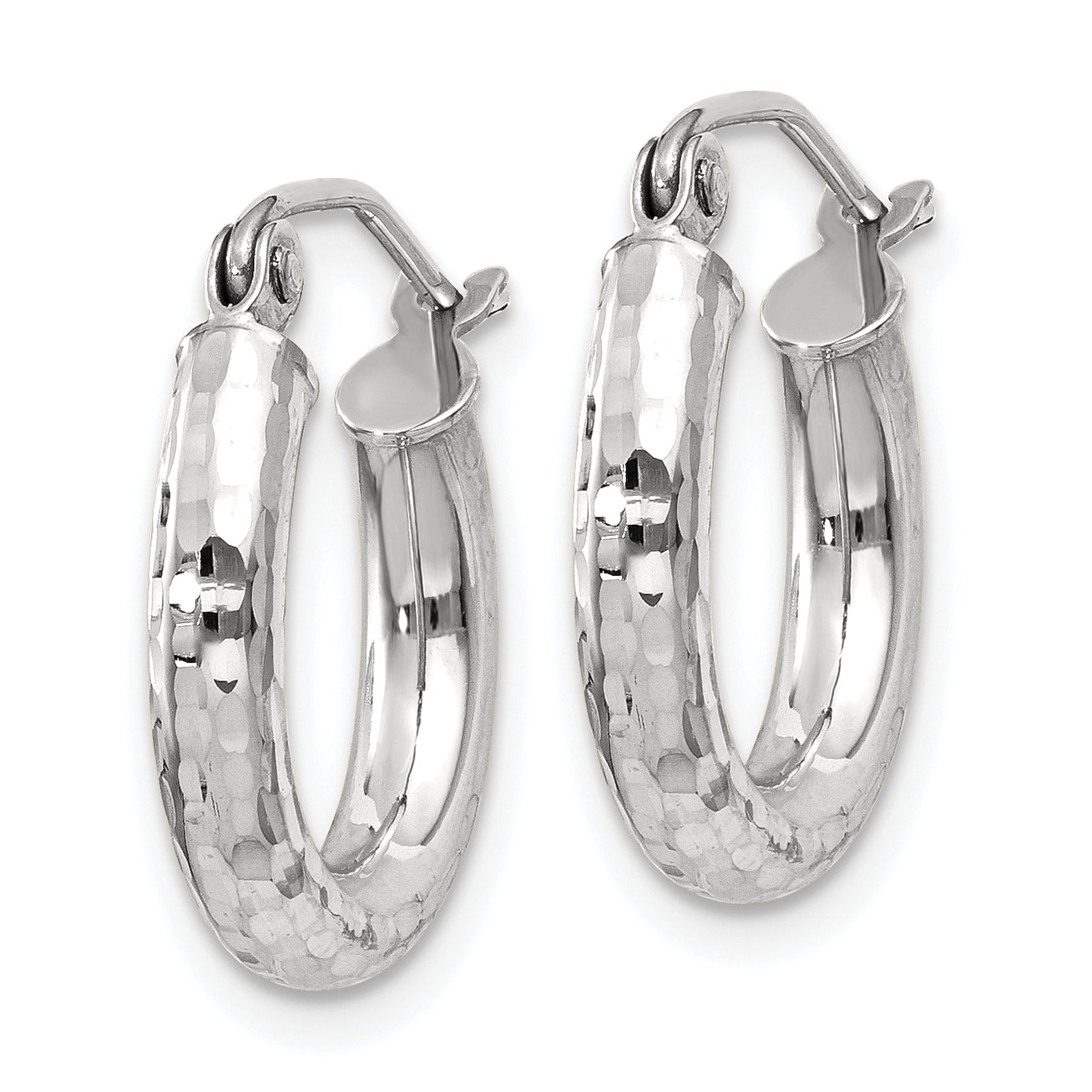 10K White Gold Diamond-Cut Hoop Earrings with Polished Finish, 3mm