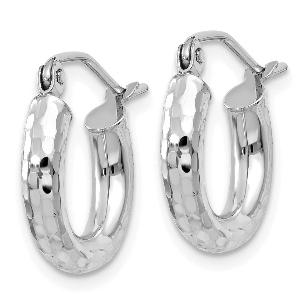 10K White Gold Diamond-Cut Hoop Earrings with Polished Finish