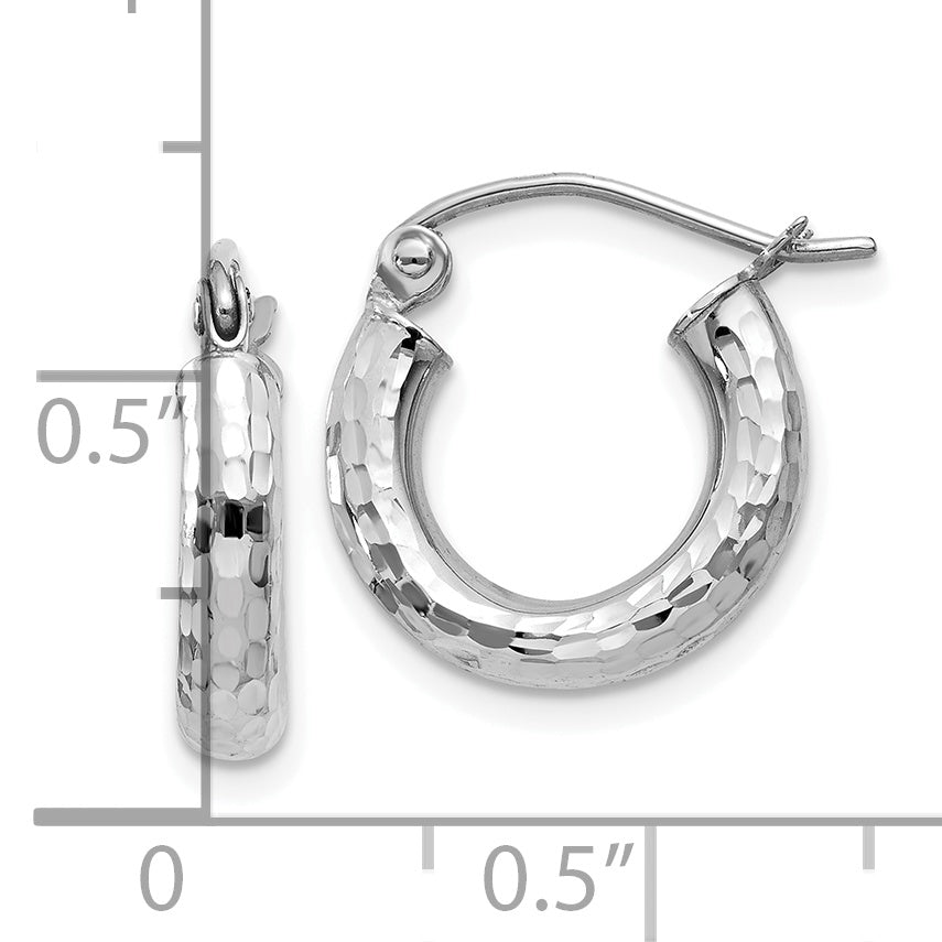 10K White Gold Diamond-Cut Hoop Earrings with Polished Finish