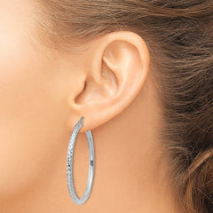 10k White Gold Diamond-cut 3mm Round Hoop Earrings