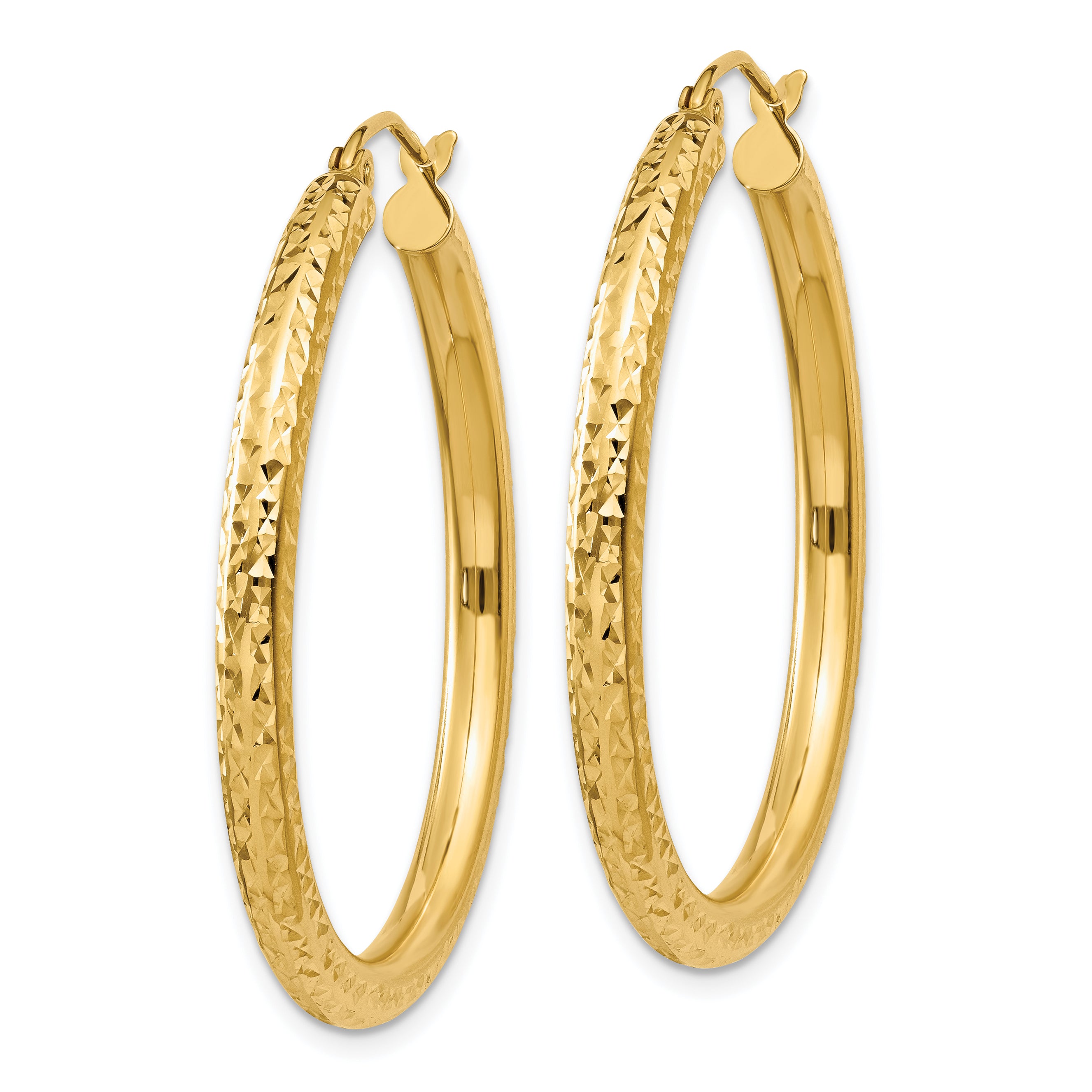 10K Gold Diamond-Cut Hoop Earrings with Polished Finish, 3mm Elegant Style