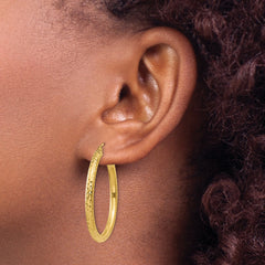 10K Gold Diamond-Cut Hoop Earrings with Polished Finish, 3mm Elegant Style