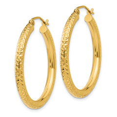 10K Gold Diamond-Cut Hoop Earrings 3mm Polished Elegant Design for Women