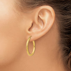 10K Gold Diamond-Cut Hoop Earrings 3mm Polished Elegant Design for Women