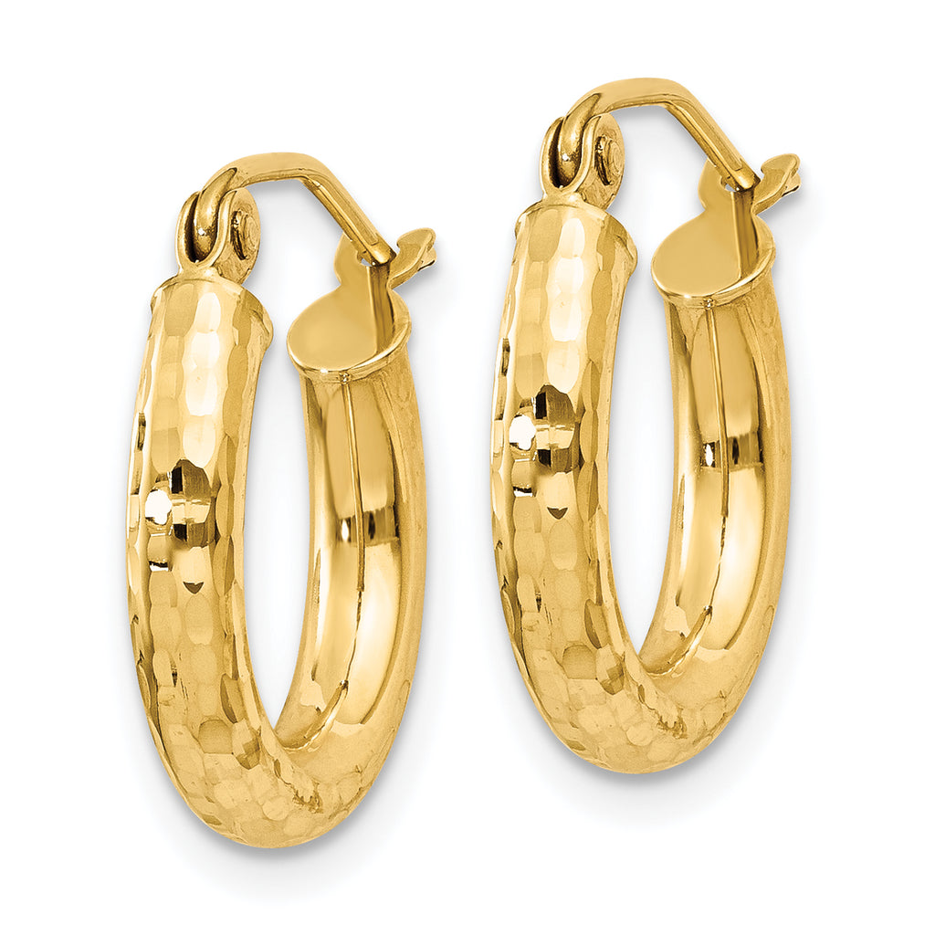 10K Gold Diamond-Cut 3mm Round Hoop Earrings for Women Polished Finish