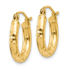 10K Gold Diamond-Cut 3mm Round Hoop Earrings for Women Polished Finish