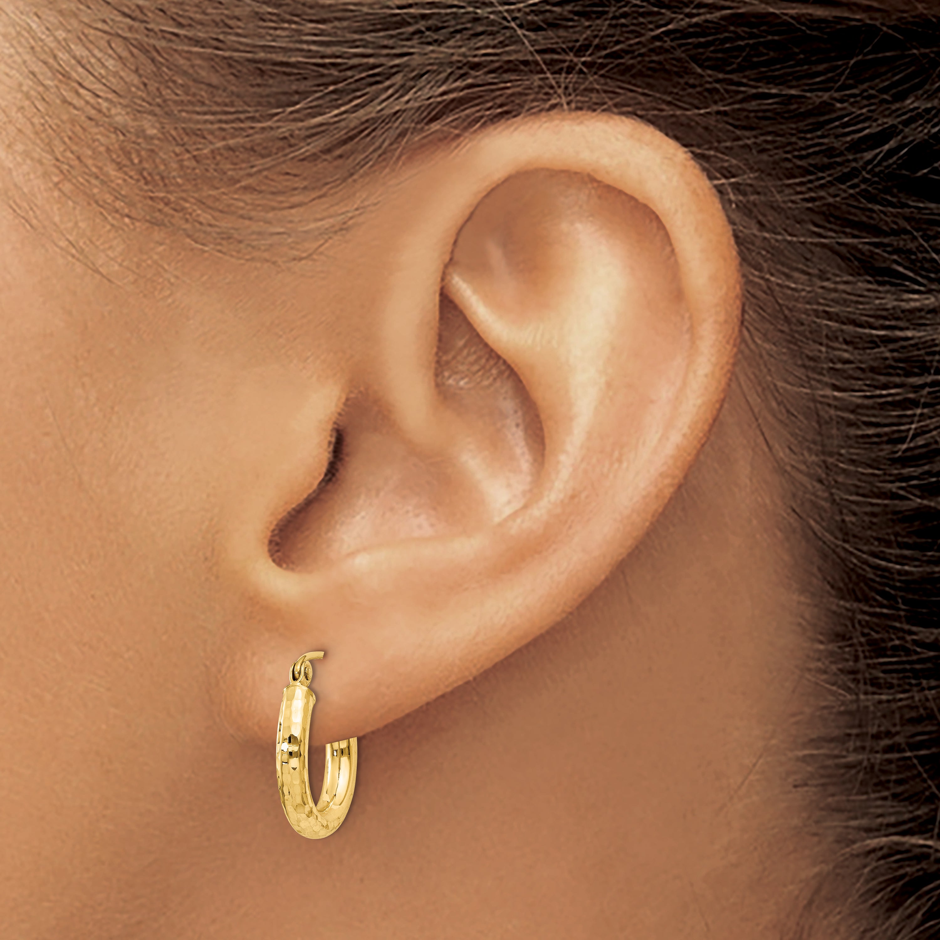 10K Gold Diamond-Cut 3mm Round Hoop Earrings for Women Polished Finish
