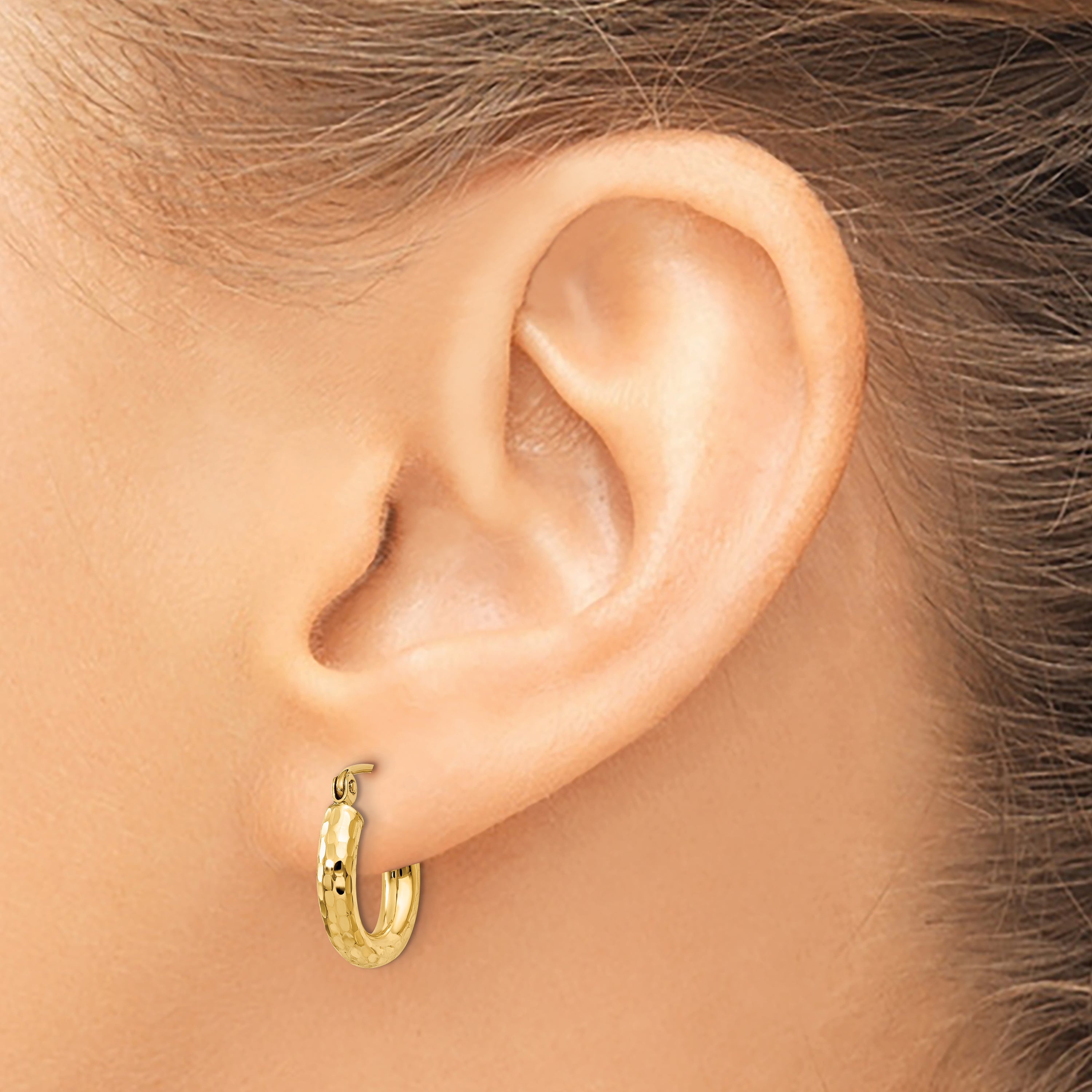 10K Gold Diamond-Cut Round Hoop Earrings with Polished Finish