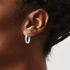 10k White Gold Satin & Diamond-cut 3mm Round Hoop Earrings