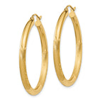 10K Yellow Gold Diamond-Cut Satin Round Hoop Earrings 3mm Stylish Design
