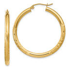 10k Satin & Diamond-cut 3mm Round Hoop Earrings