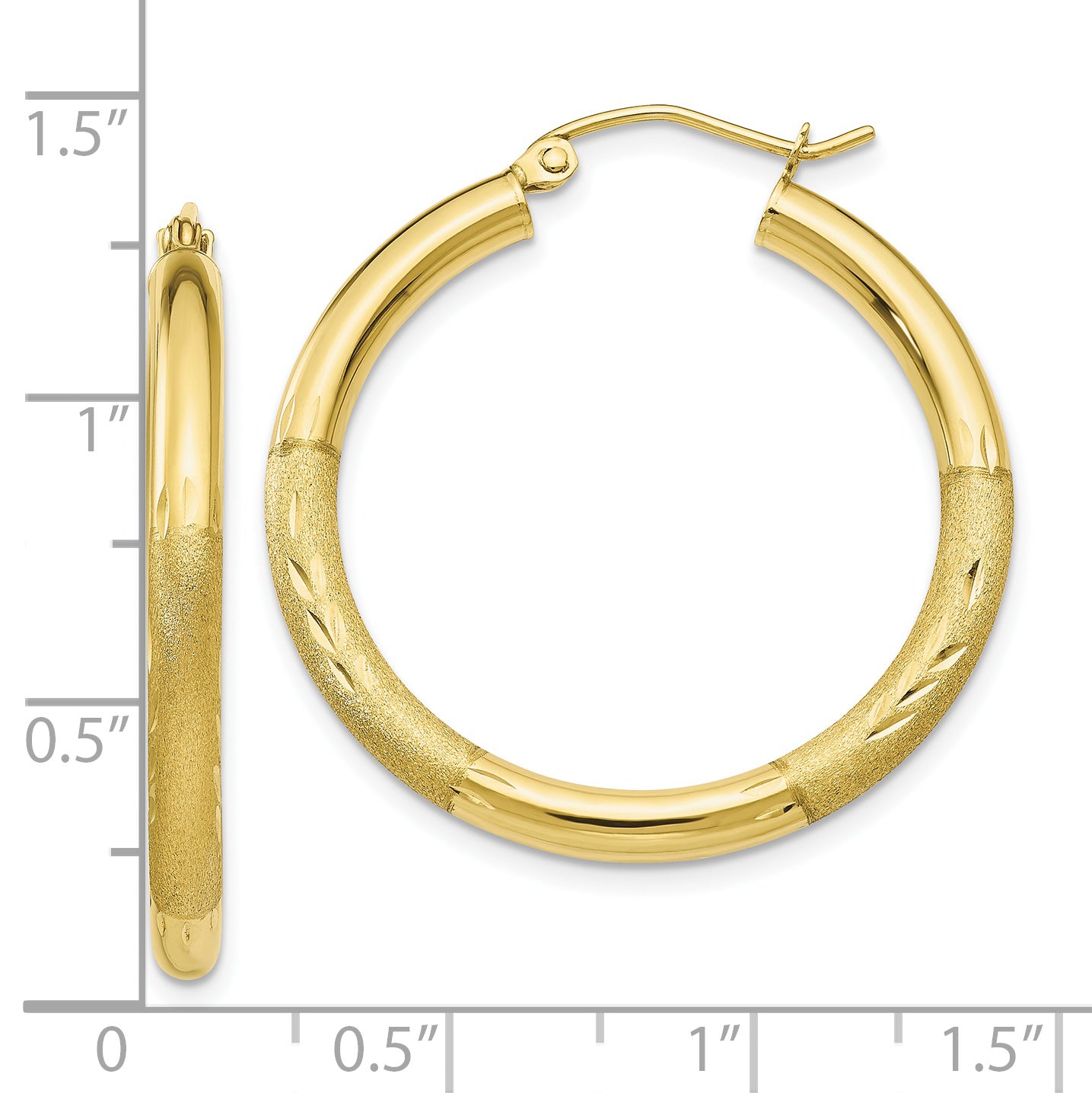 10k Satin & Diamond-cut 3mm Round Hoop Earrings