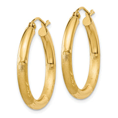 10K Gold Satin & Diamond-Cut Hoop Earrings 3mm Elegant Finish