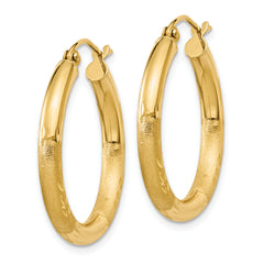 10k Satin & Diamond-cut 3mm Round Hoop Earrings