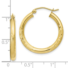 10K Gold Satin & Diamond-Cut Hoop Earrings 3mm Elegant Finish