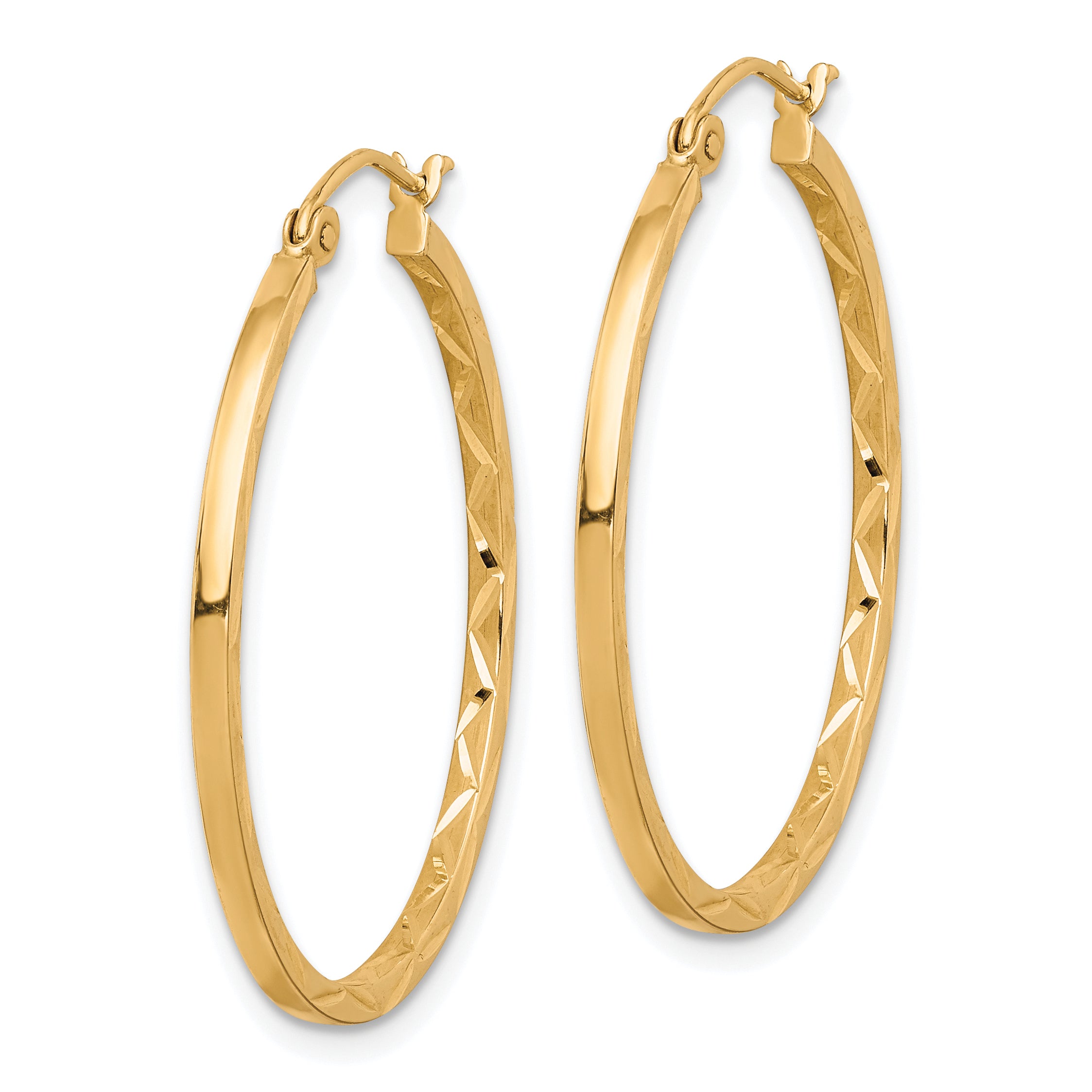 10K 1.5x30mm Diamond Cut Hoop Earrings