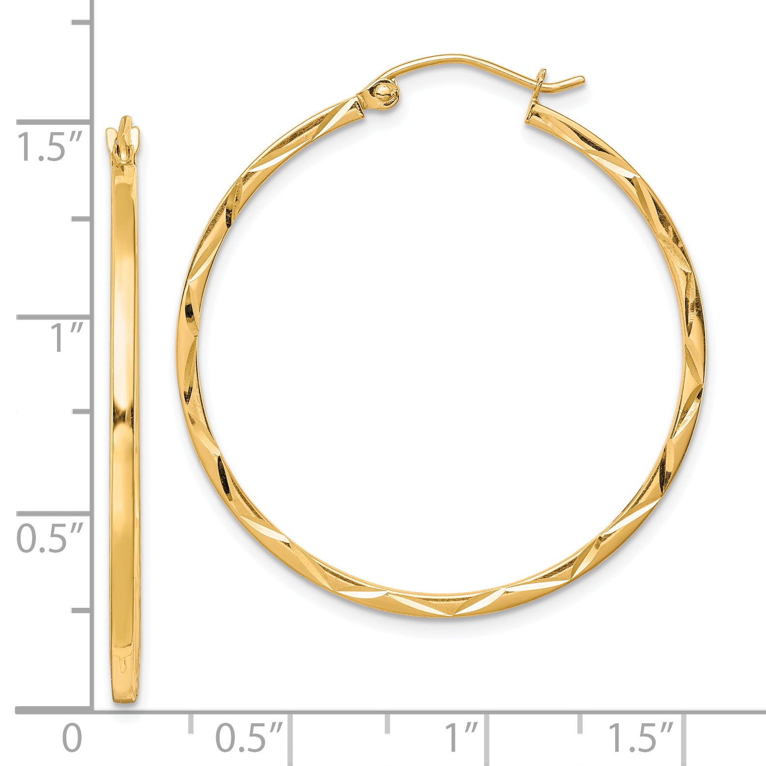 10K Gold Diamond-Cut Hoop Earrings | 1.5x35mm Polished Finish Secondary image