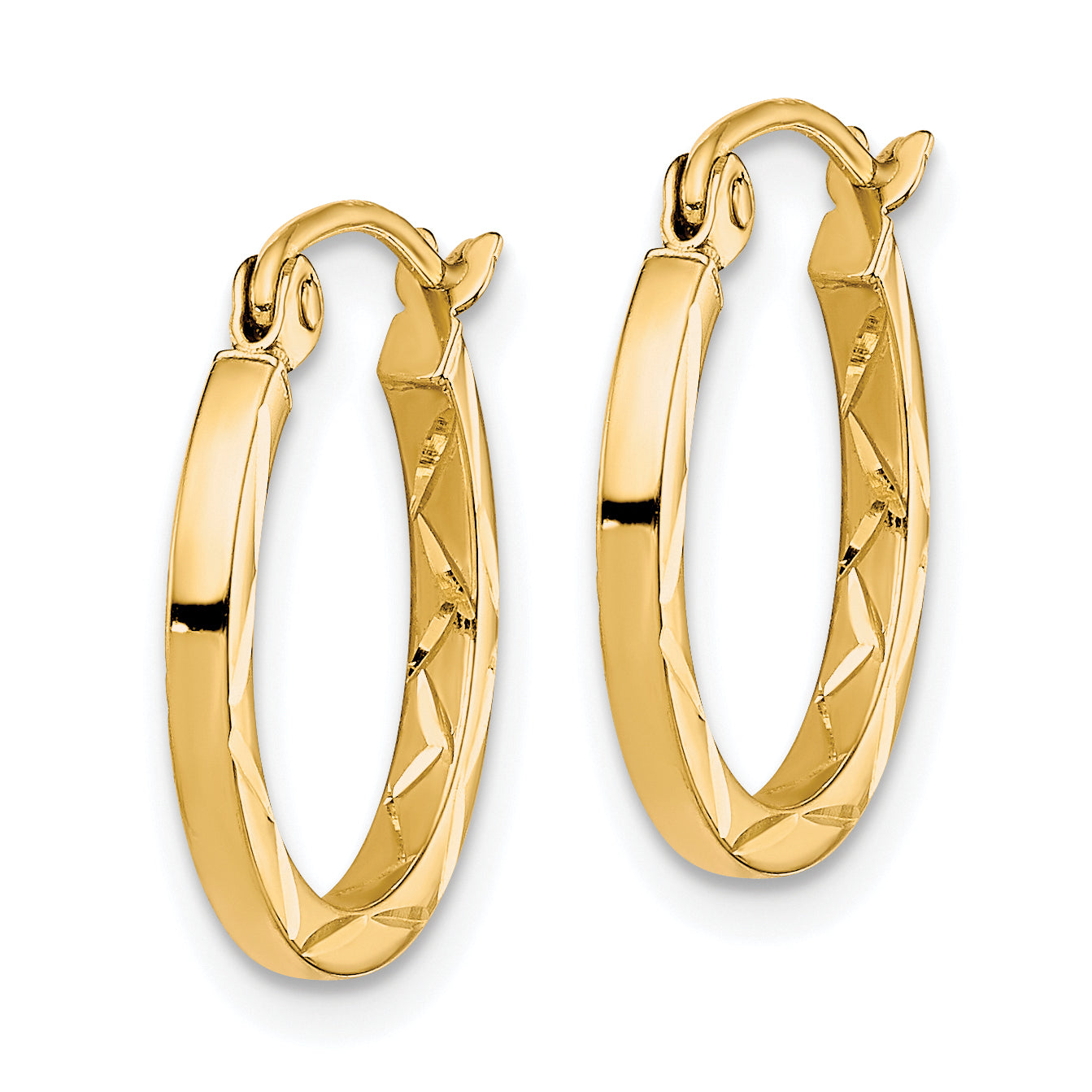10K Gold Diamond-Cut Hoop Earrings Polished Finish 15mm for Women Secondary image