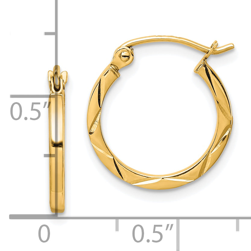 10K Gold Diamond-Cut Hoop Earrings Polished Finish 15mm for Women