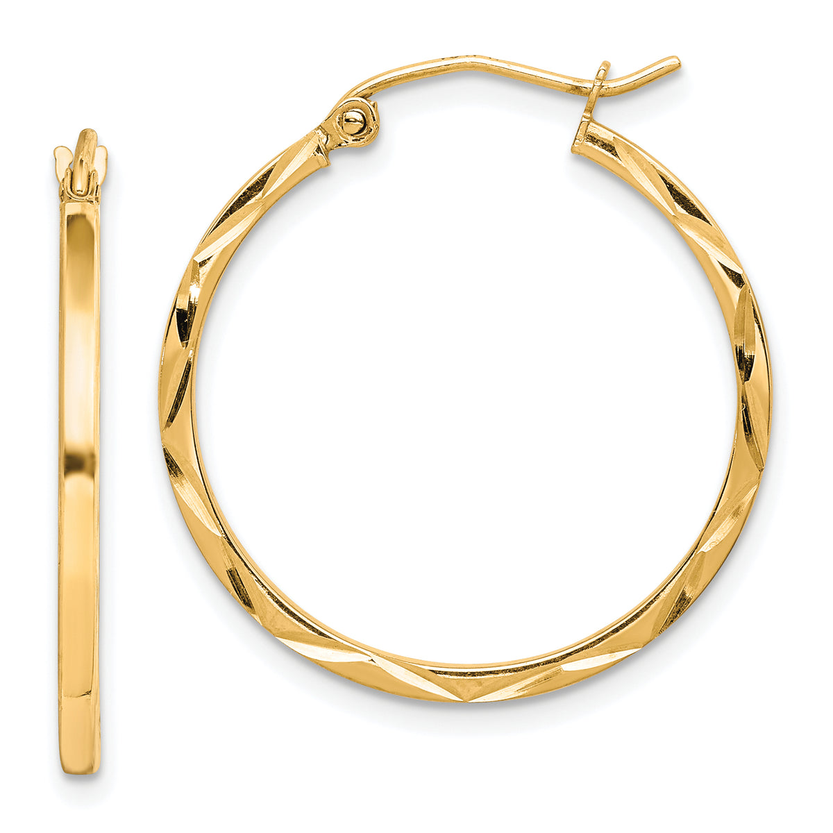 10K 1.5x25mm Diamond Cut Hoop Earrings